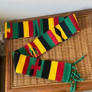 Vintage 80s Handmade MultiColor Rastafarian Scarf Sash Table Runner